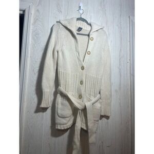 Gap Sweater Cardigan Womens Small White Cable Knit Toggle Long Wool Pockets